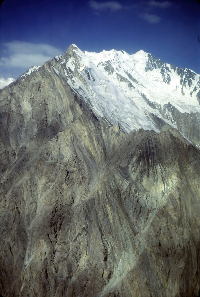 High mountains of the Russian Pamir in 1984 from a helicopter near Pik Communism base camp former USSR, now border of Tajikistan and Kyrgyzstan, near Afghanistan