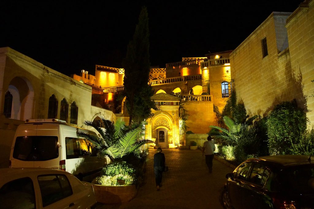 Night lights on cave hotel complex Urfa Evi Uygulama Hotel,  Urfa, Turkey