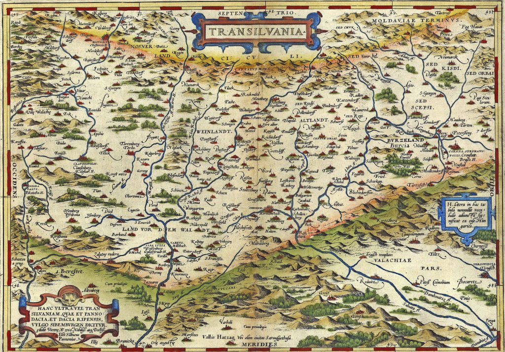 Antique Map of Transylvania, Romania vintage chart by Abraham Ortelius, circa 1570
