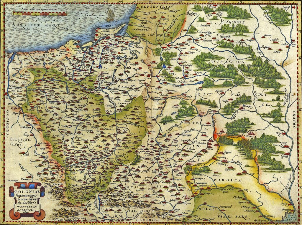 Antique Map of Poland and the Baltic Sea, vintage chart by Abraham Ortelius, circa 1570